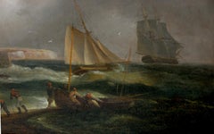 English Georgian Thomas Luny Original Oil "Retrieving the Grog before the Storm"