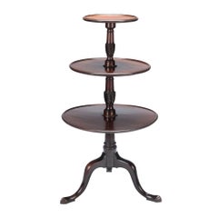 English Georgian three tiered dumb waiter on cabriole legs, c. 1760-80