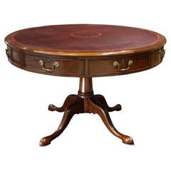 English Georgian Tooled Leather Top Mahogany Rent Table Late 20th Century