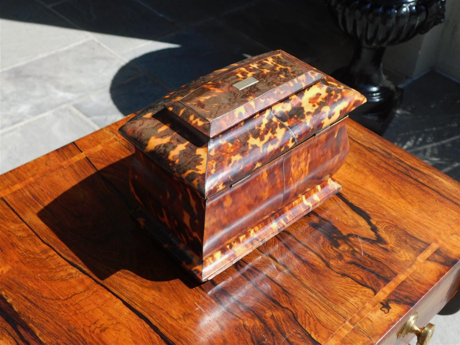 English Georgian Tortoise Shell Hinged Tea Caddy with Bone Ball Feet, C. 1800 7