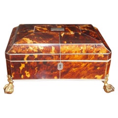 English Georgian Tortoise Shell Sewing Box with Gilt Claw and Ball Feet, C. 1810