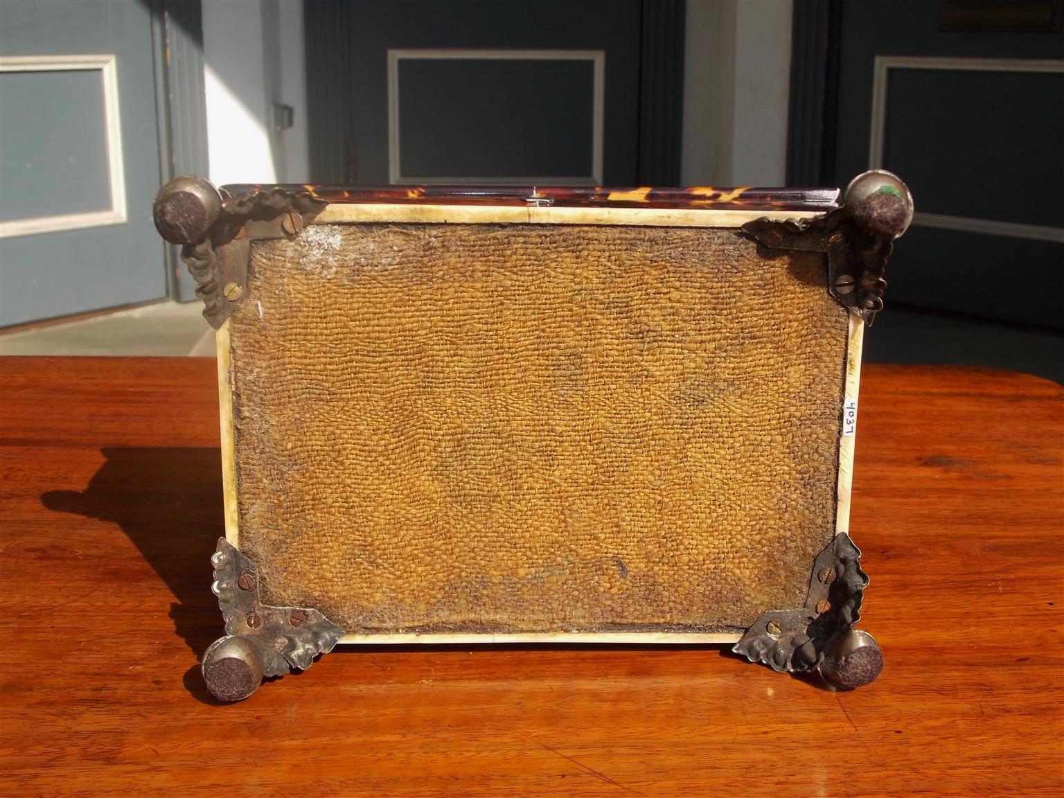 English Georgian Tortoise Shell Sewing Box with Silver Winged Paw Feet, C. 1810 For Sale 3