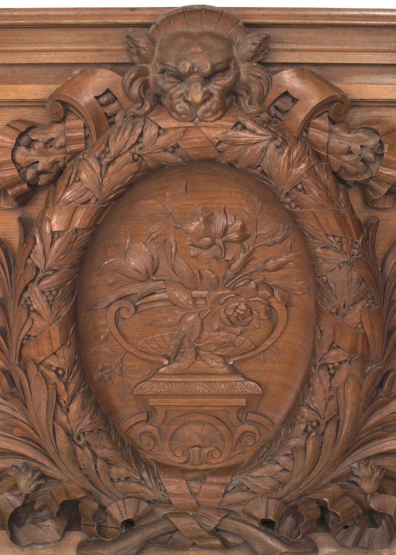 2 English Georgian style (19th Century) walnut carved wall plaques with oak leaf and laurel wreath design (Belmont Estate, Long Island) (PRICED EACH) Related items: 040434, 040434, 042543A, 042543C.