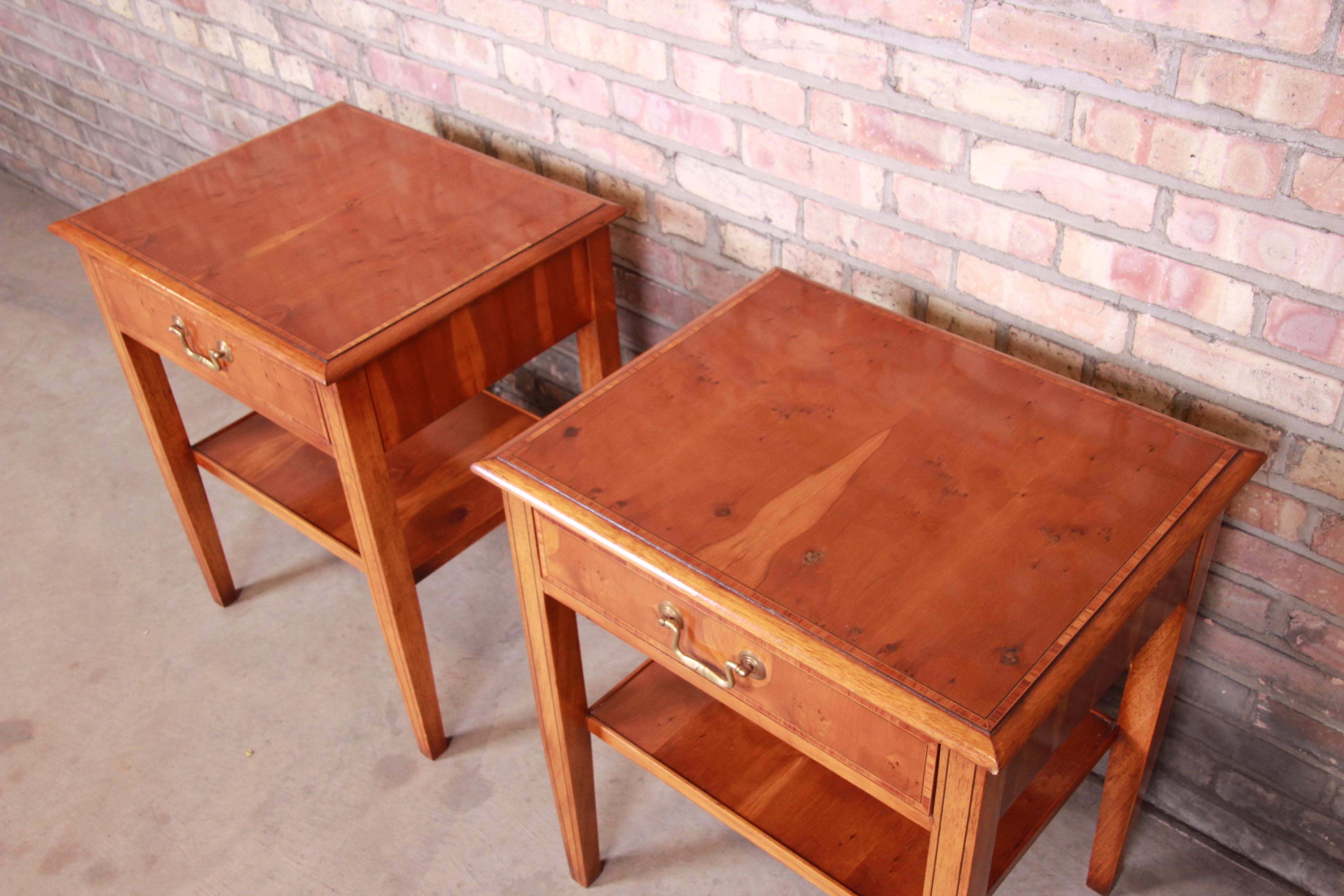 English Georgian Yew Wood and Mahogany Nightstands, Pair 8