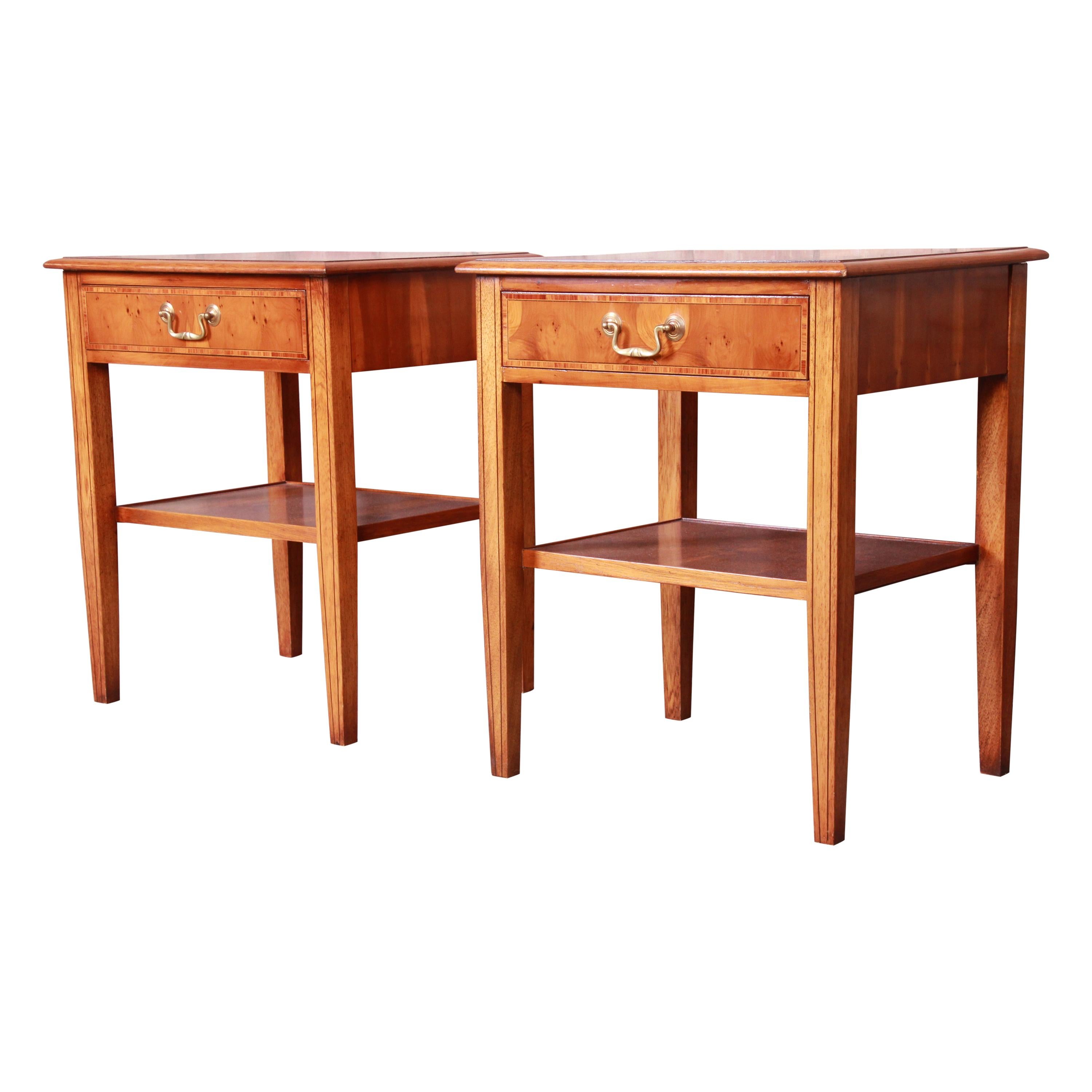 English Yew Wood and Mahogany Nightstands, Pair For Sale at
