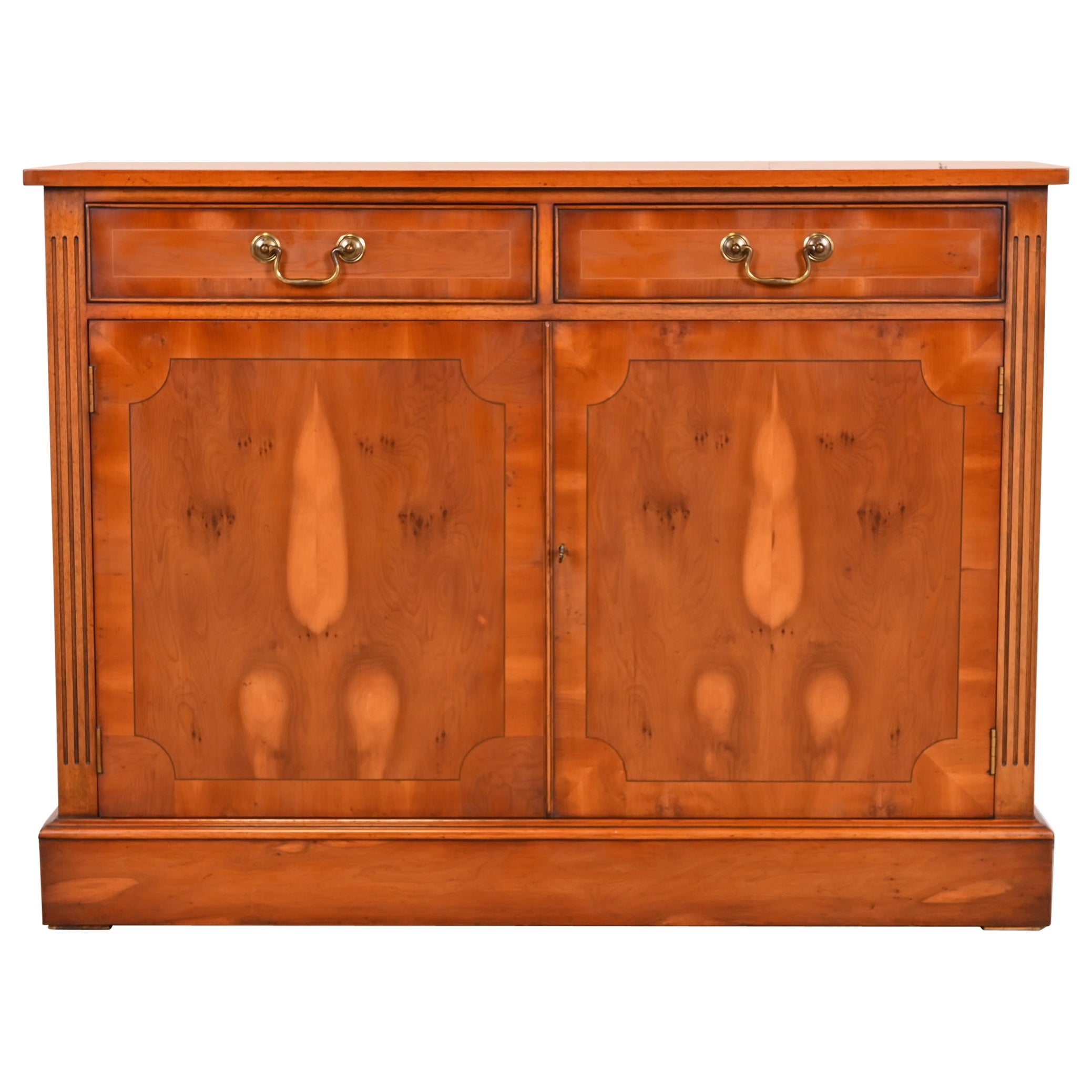 English Georgian Yew Wood Bar Cabinet in the Manner of Baker Furniture
