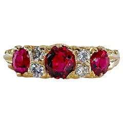 English GIA "NO HEAT" Vintage 2.20ct Pigeon Blood Red Ruby Diamond 18K Gold Ring