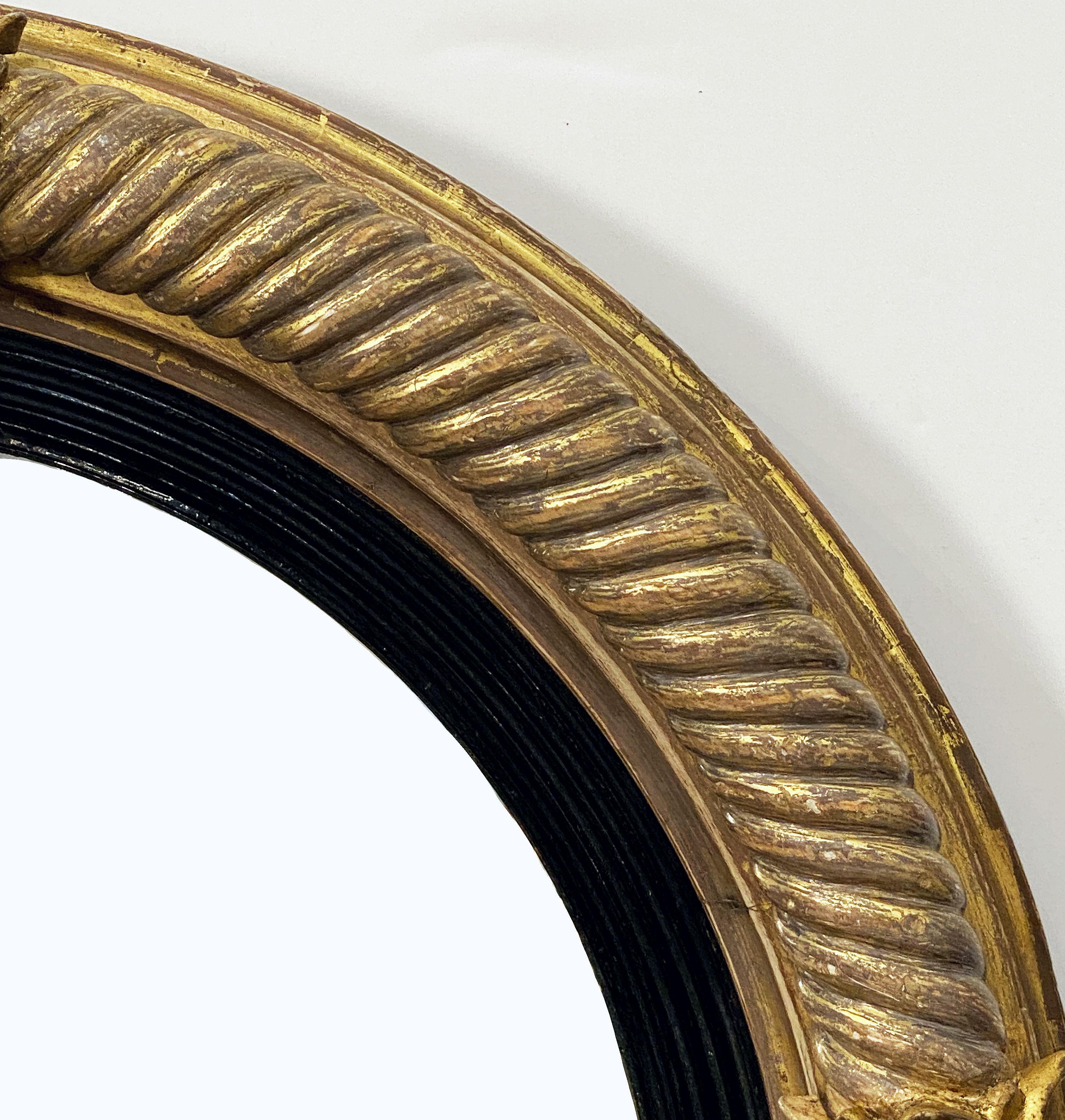 Miroir anglais convexe doré et ébène de l'époque Régence en vente 4