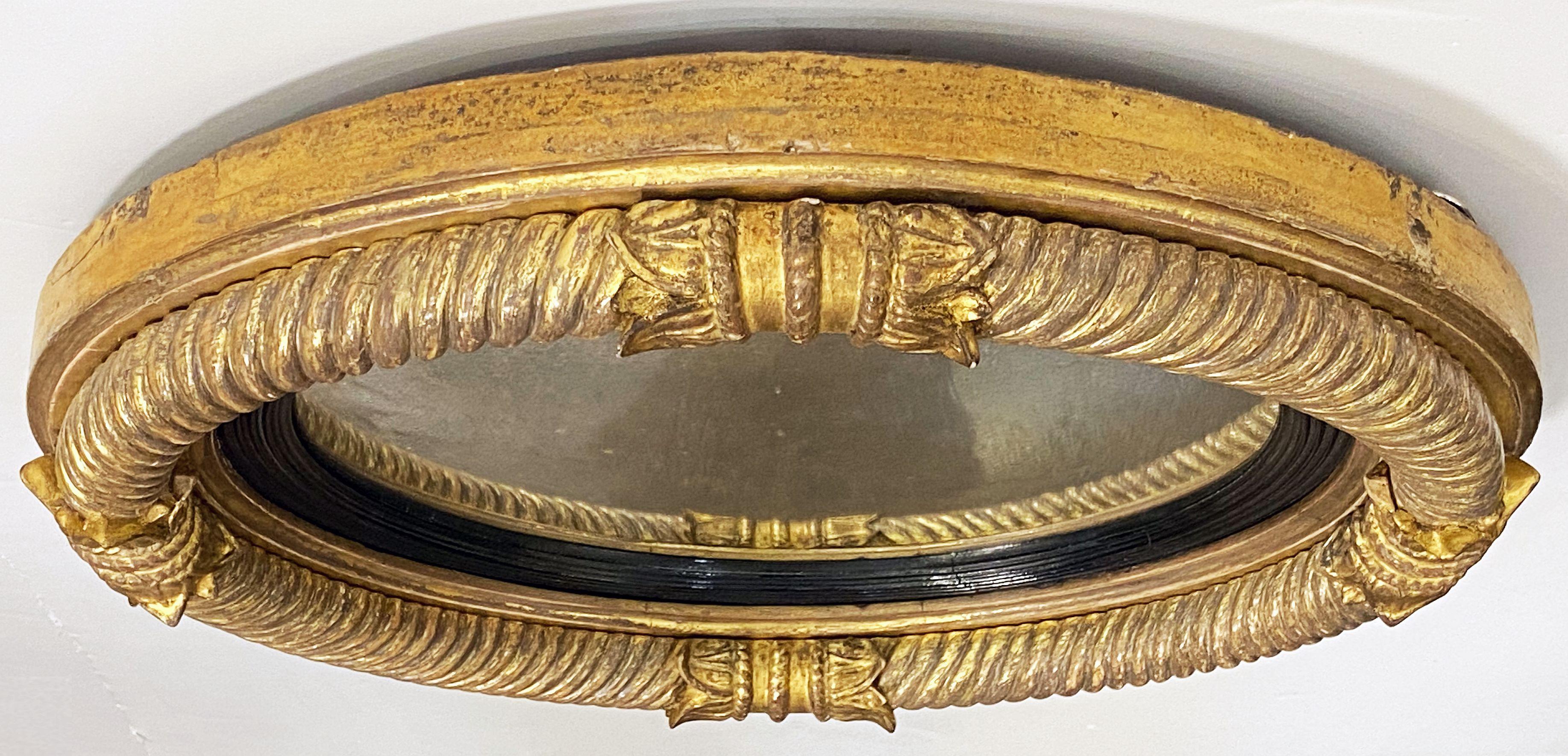 English Gilt and Ebony Convex Mirror from the Regency Era (Diameter 21 1/4) In Good Condition For Sale In Austin, TX