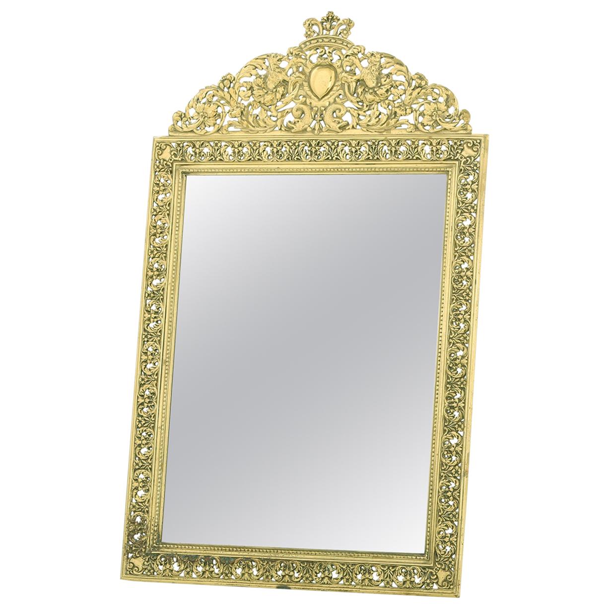 English Gilt Brass Framed Beveled Vanity Mirror For Sale