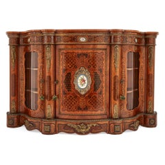 English Gilt Bronze and Porcelain Inset Marquetry Side Cabinet