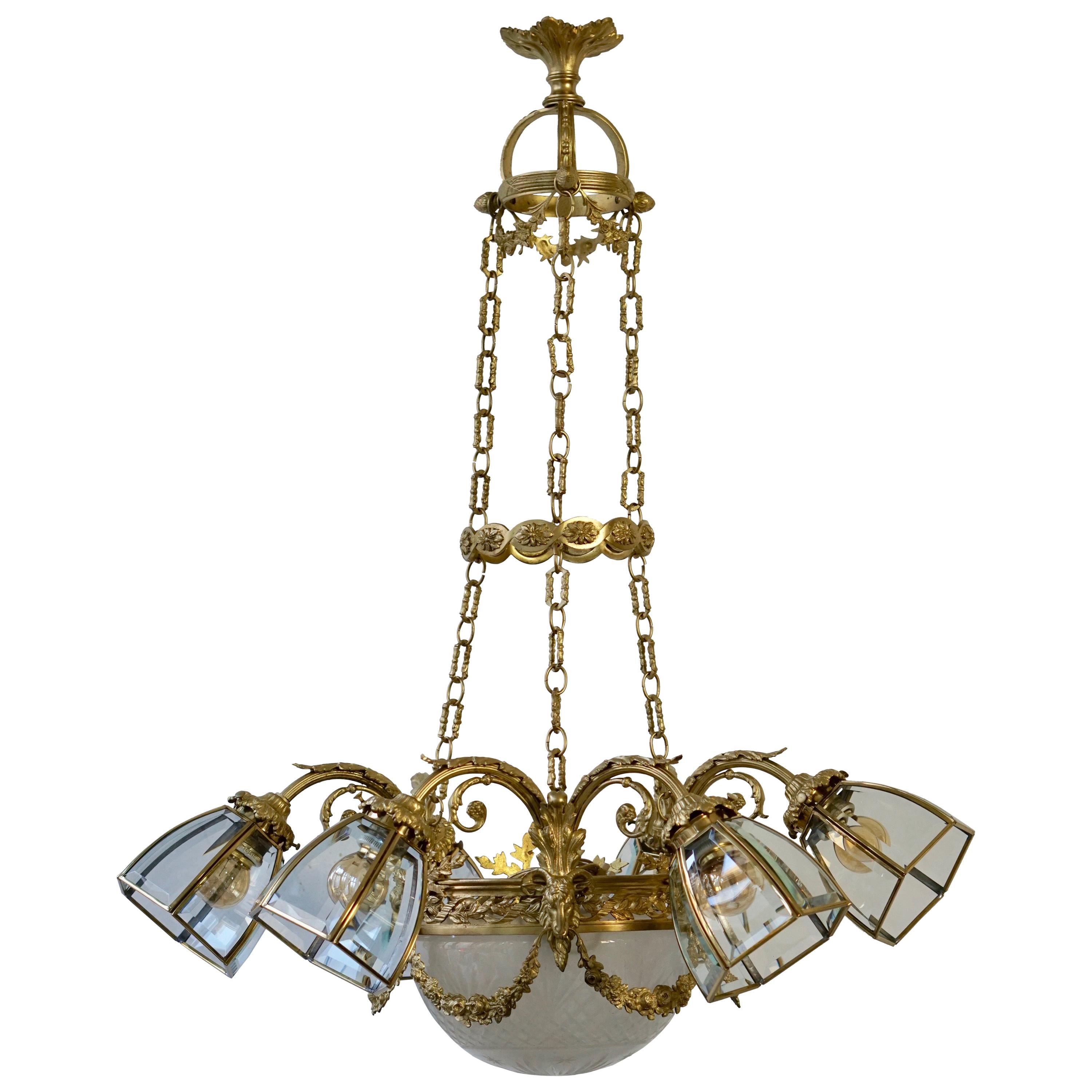 English Gilt Bronze Chandelier For Sale