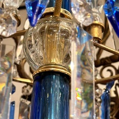 English Gilt Chandelier with Blue Crystals