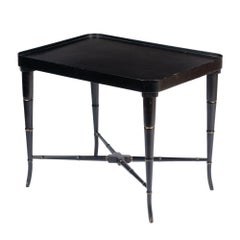 English Gilt Decorated Burgundy Paper Mache Tea Tray on Custom Stand, c. 1830