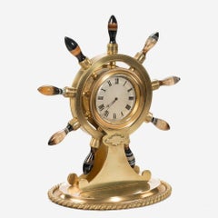English Gilt Metal Clock in the Form of a Ship's Wheel