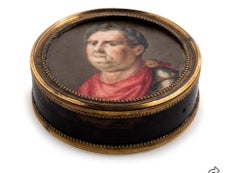 English gilt metal mounted tortoise shell box with oil painting of Caesar