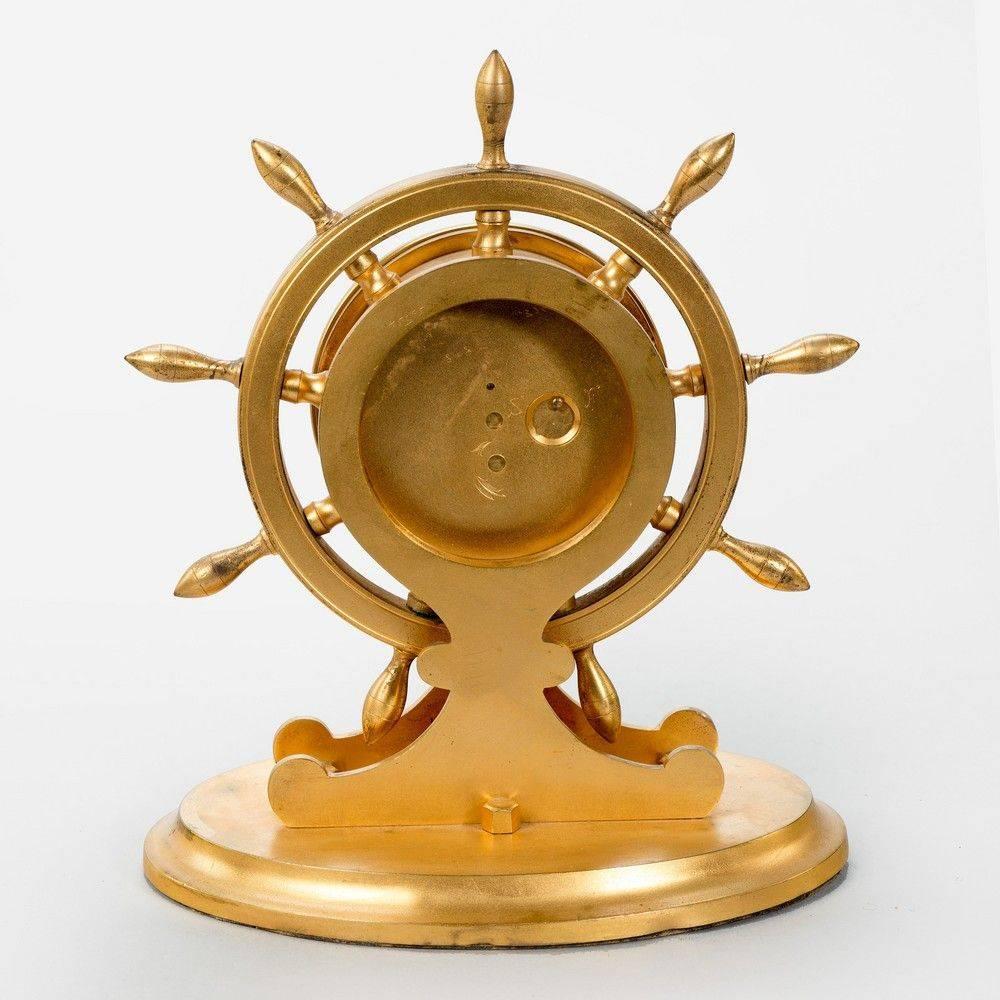 English 19th century gilt metal ship's wheel desk clock retailed by Hannaford, Regent Street, London.