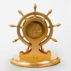 English Gilt Metal Ship's Wheel Desk Clock