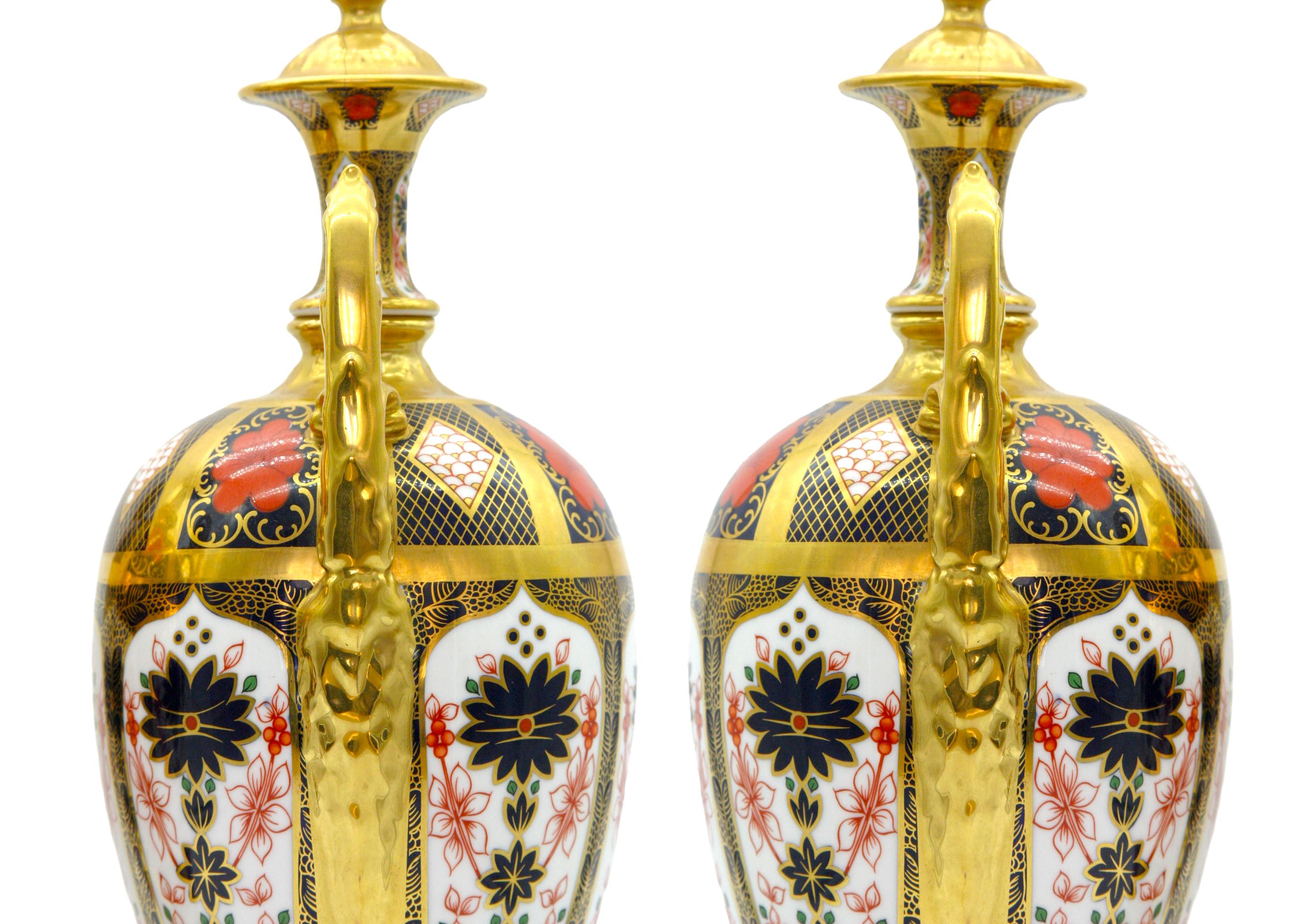 English Gilt / Painted Royal Crown Derby Vases/Urns For Sale 3