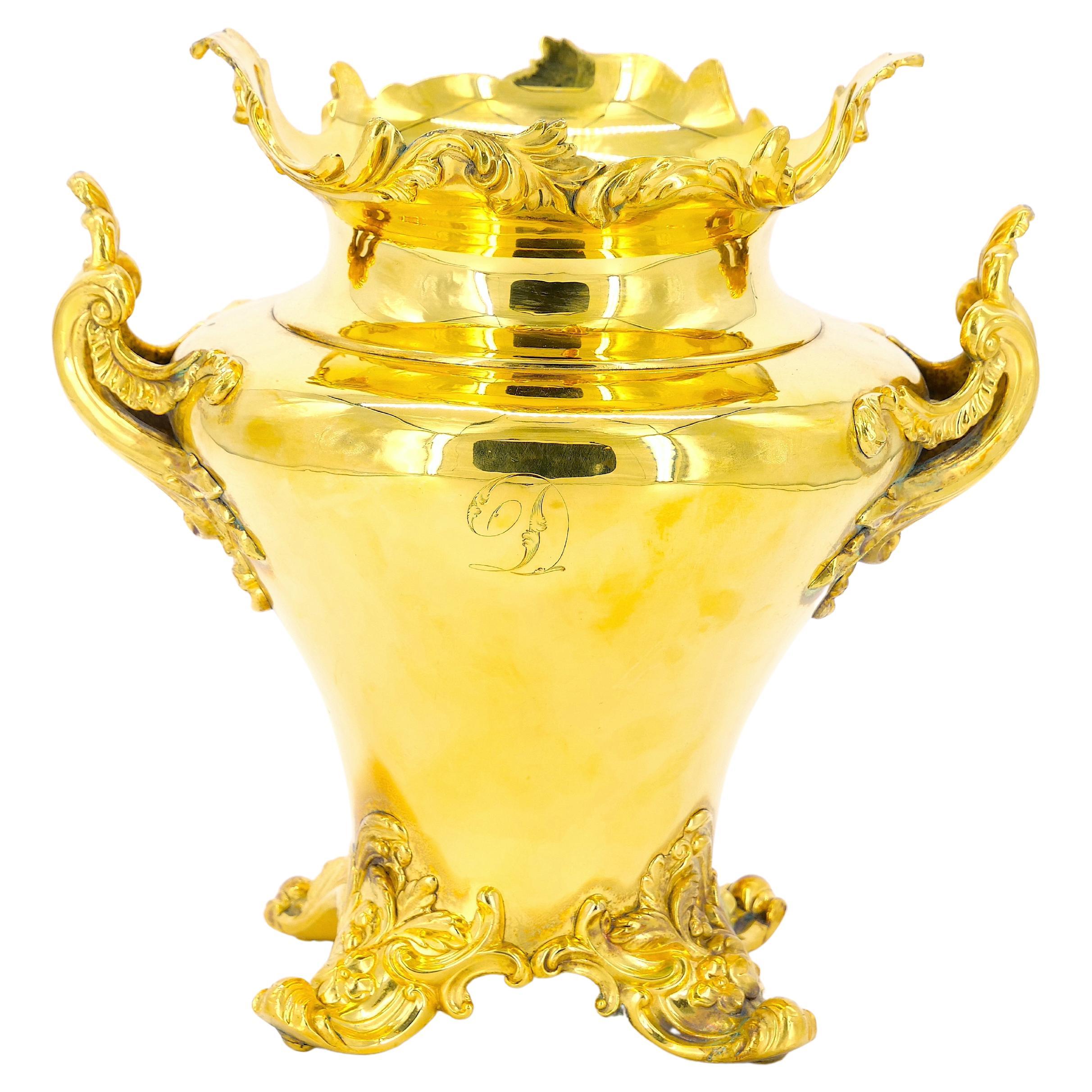  English Gilt Silver Plate Barware / Tableware Champagne Cooler / Ice Bucket  For Sale