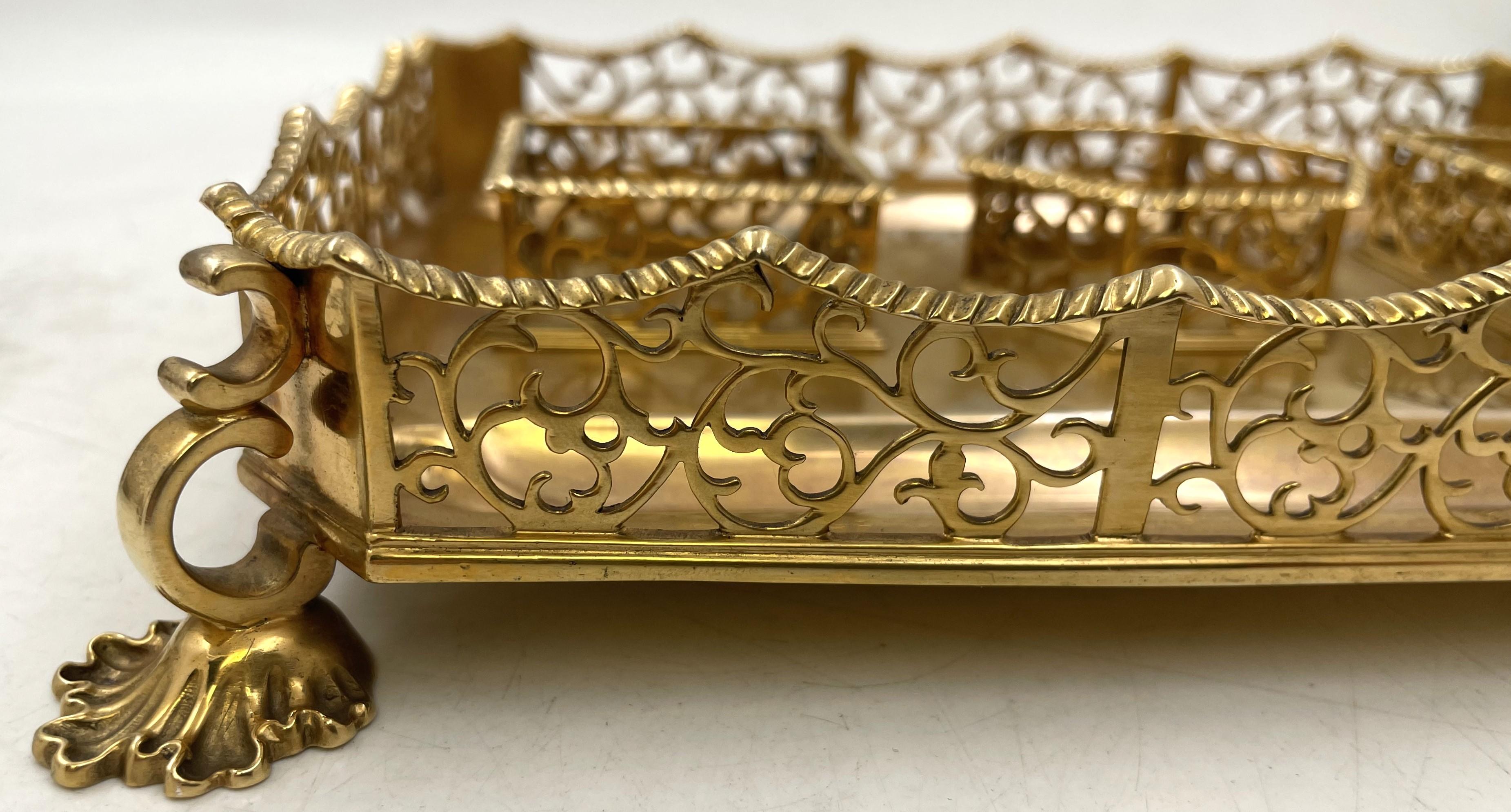 English Gilt Sterling Silver 1844 Victorian Inkstand with 2 Inkwells In Good Condition For Sale In New York, NY