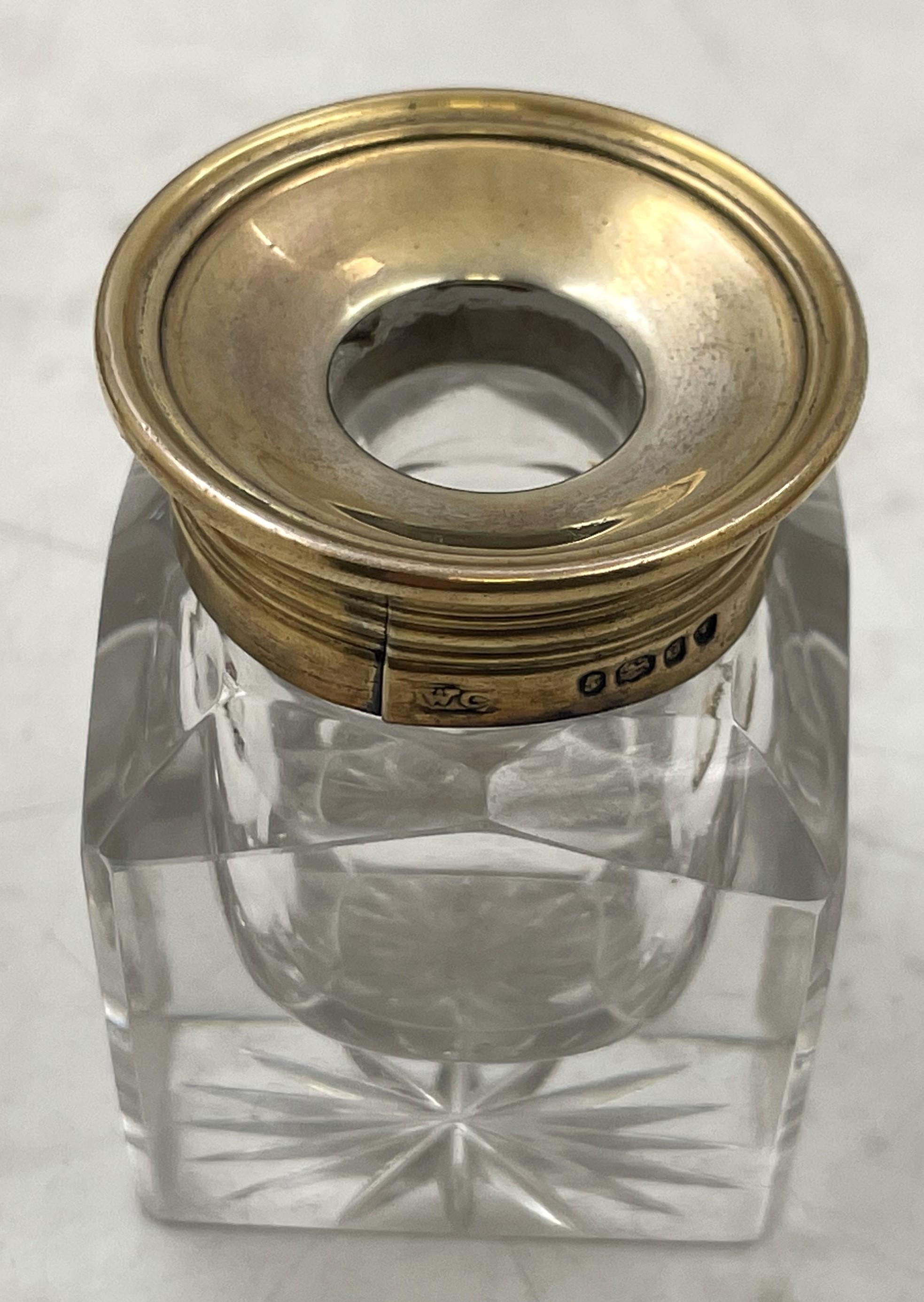 English Gilt Sterling Silver 1844 Victorian Inkstand with 2 Inkwells For Sale 4