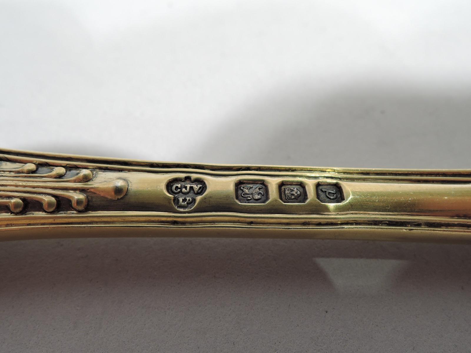 English Gilt Sterling Silver Soup Spoon in Historic Coburg Pattern In Excellent Condition In New York, NY