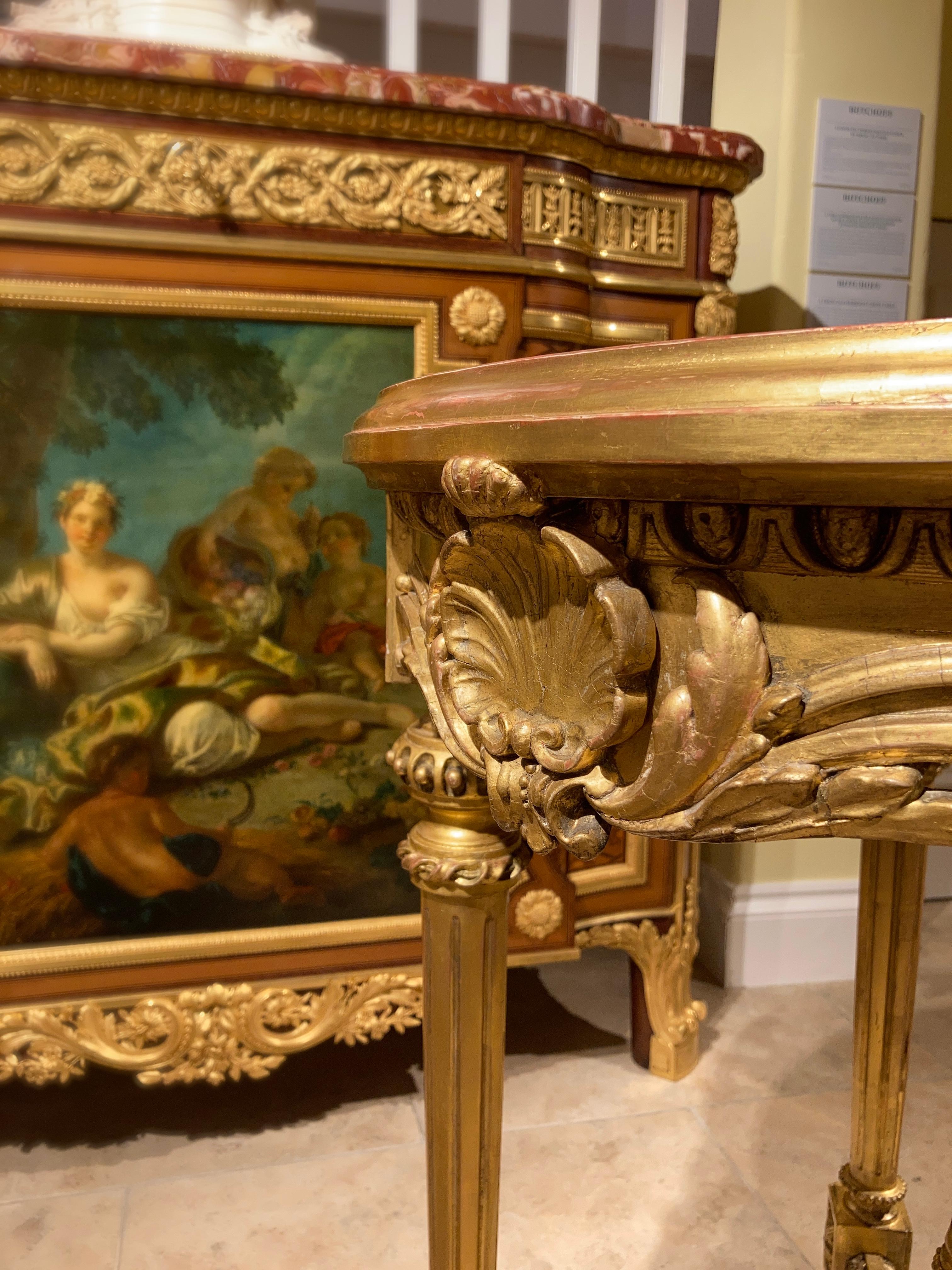 19th Century English Giltwood and Floral Inlaid Stone Occasional Table For Sale