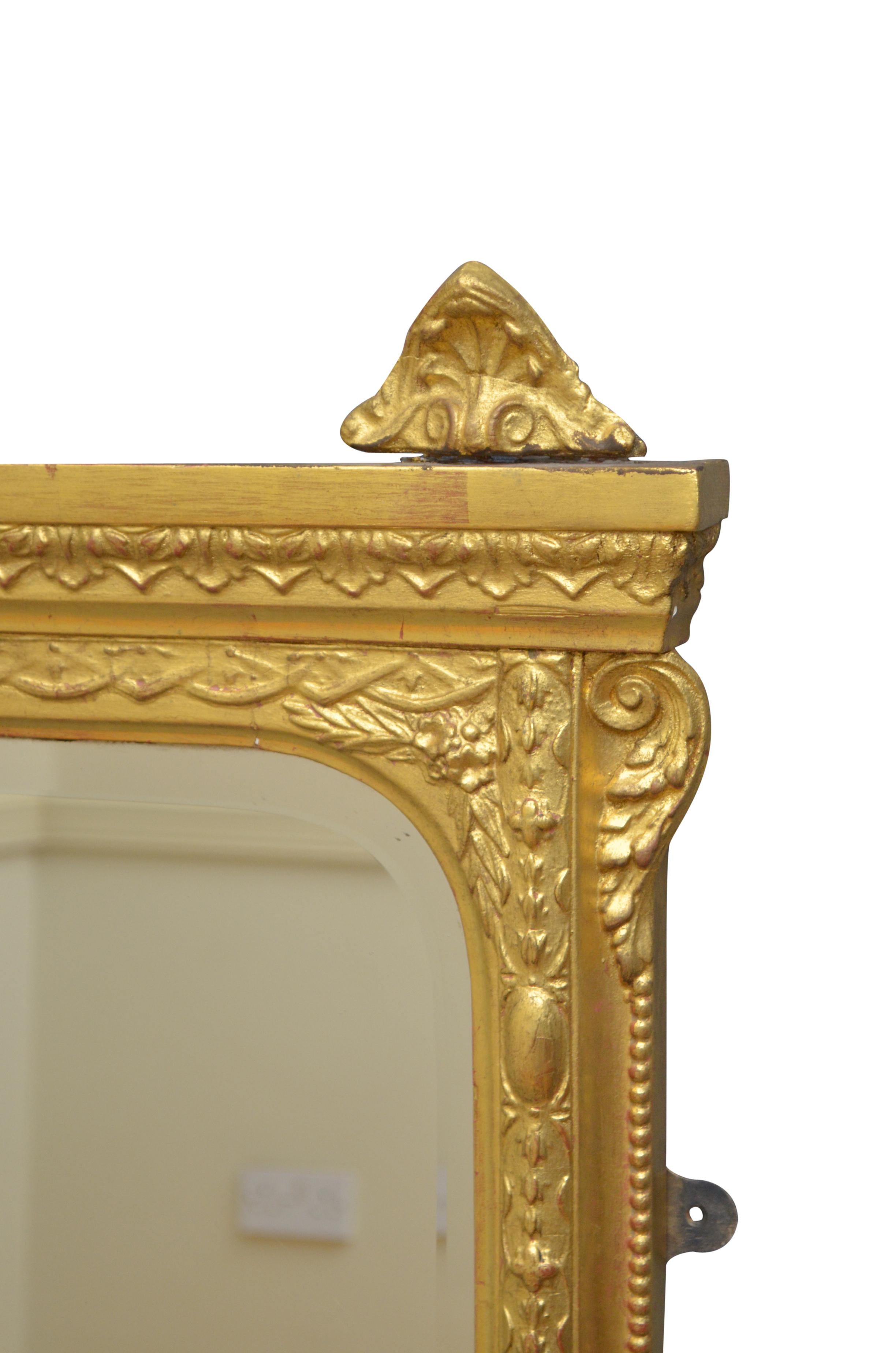 English Giltwood Mantel Mirror  or Wall Mirror H145cm For Sale 2