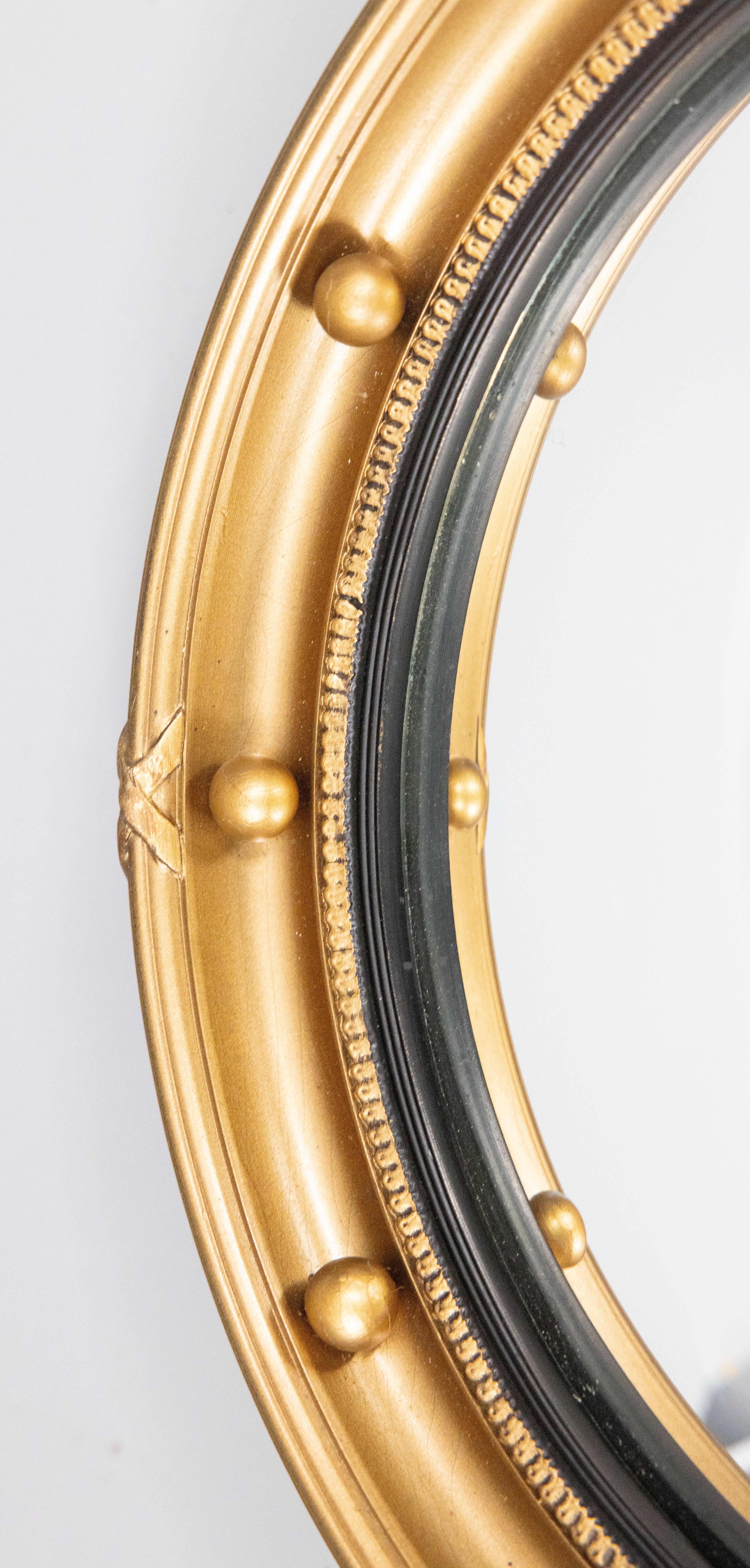 Regency English Giltwood Round Bullseye Convex Mirror, circa 1930 For Sale