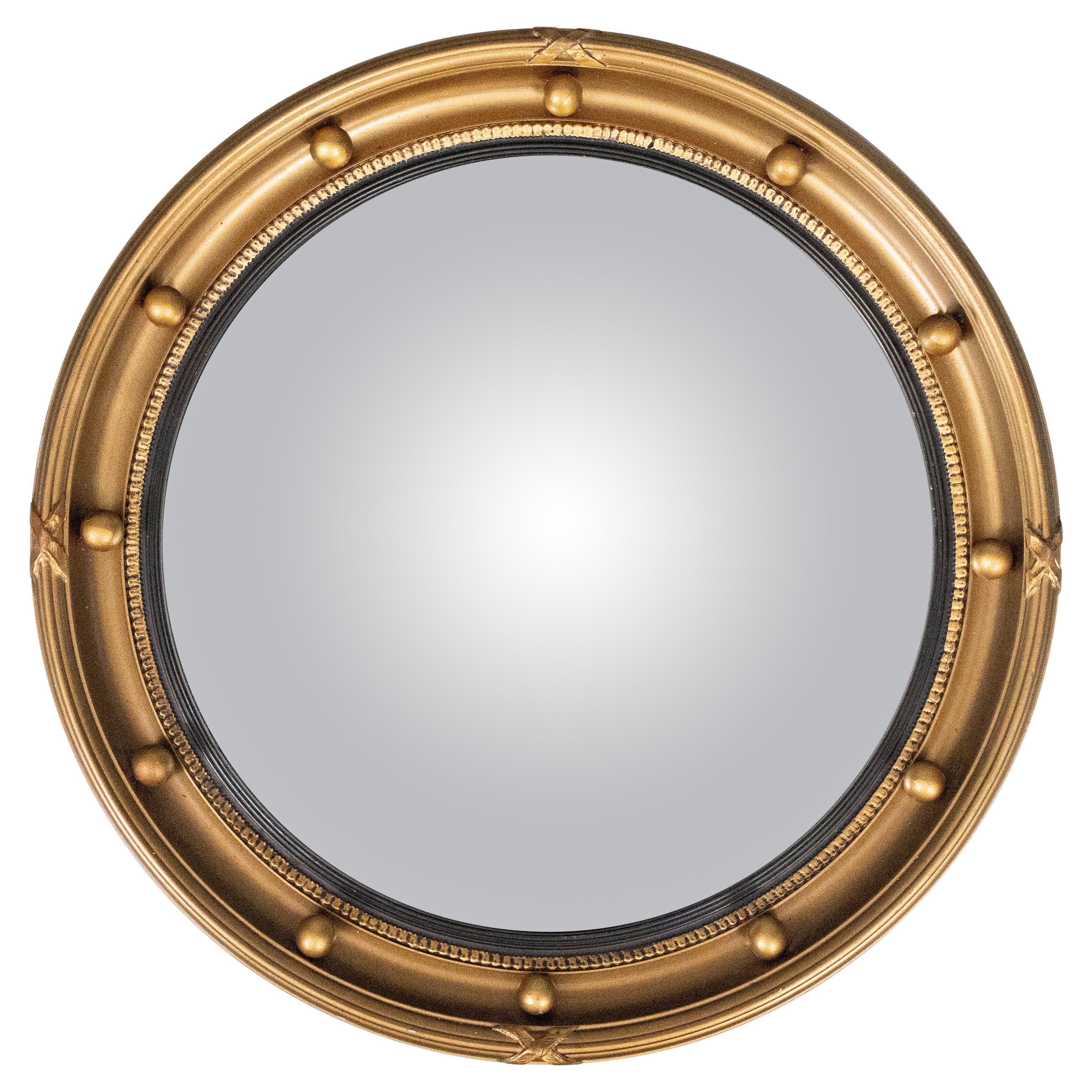 Miroir convexe rond en bois doré anglais, vers 1930