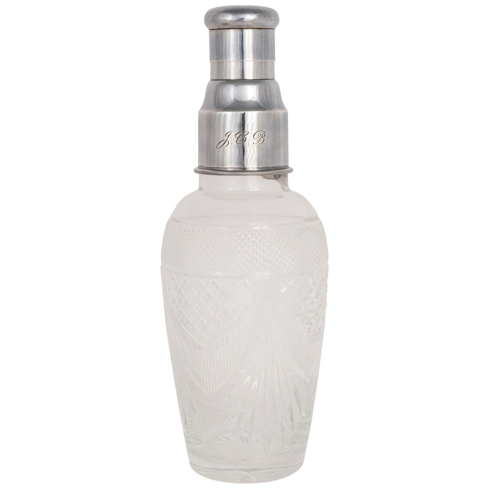 English Glass and Sterling Cocktail Shaker For Sale