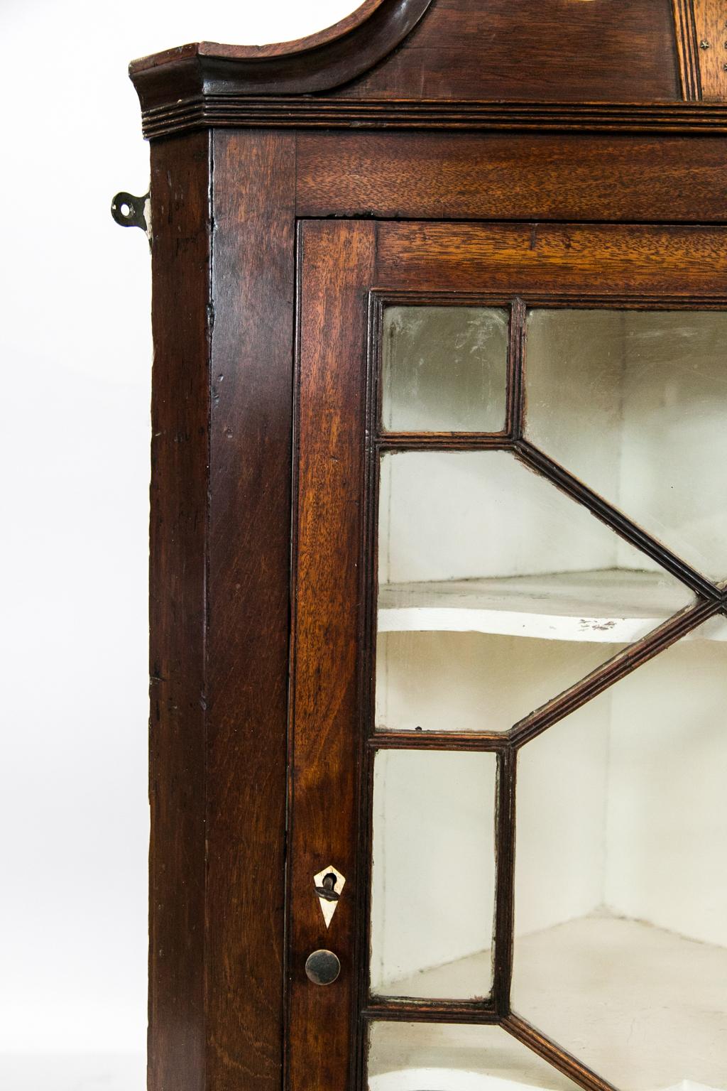 George III English Glass Door Hanging Corner Cupboard