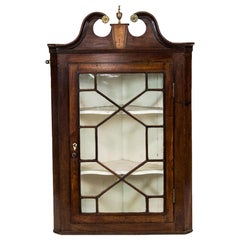 English Glass Door Hanging Corner Cupboard