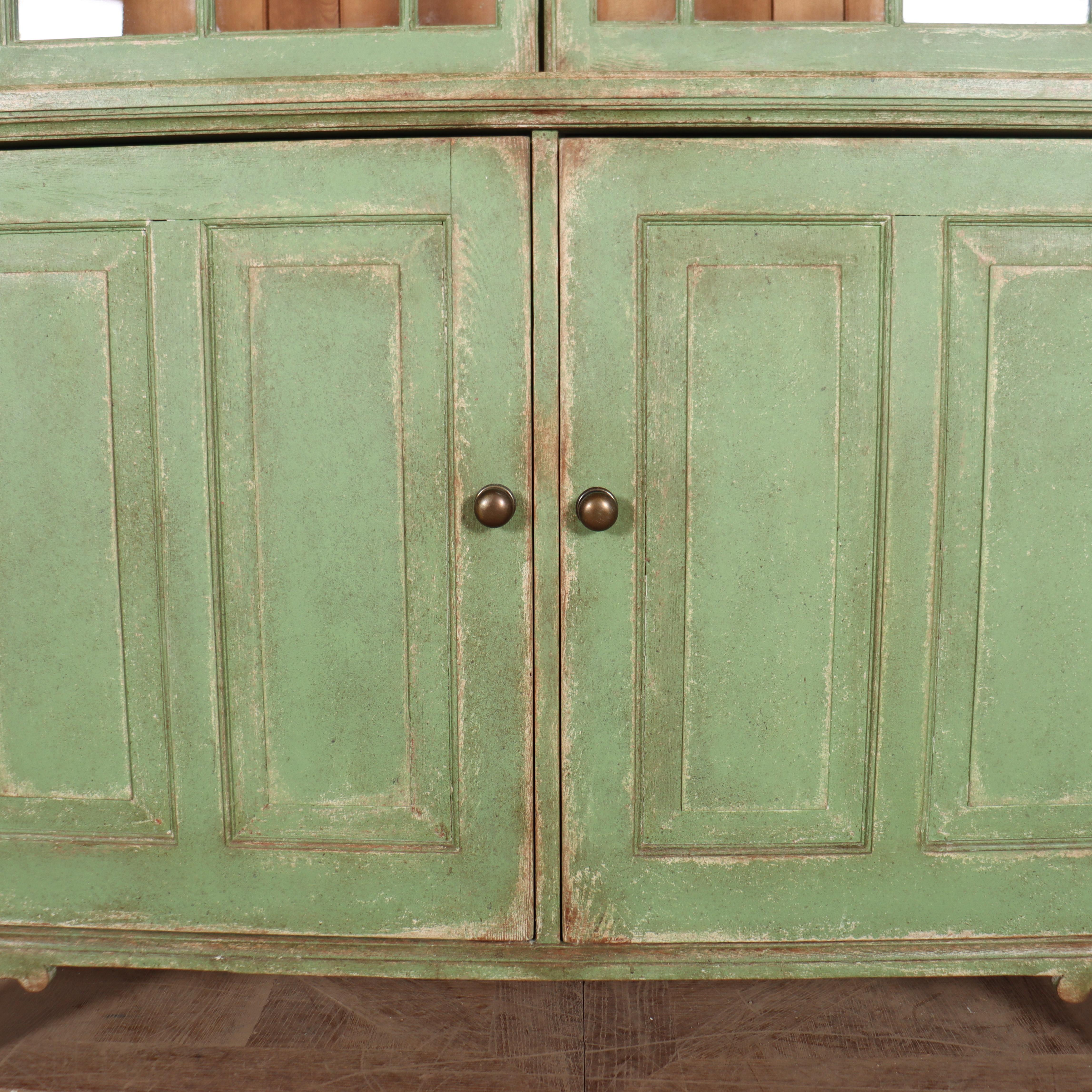 Pine English Glazed Kitchen Dresser For Sale