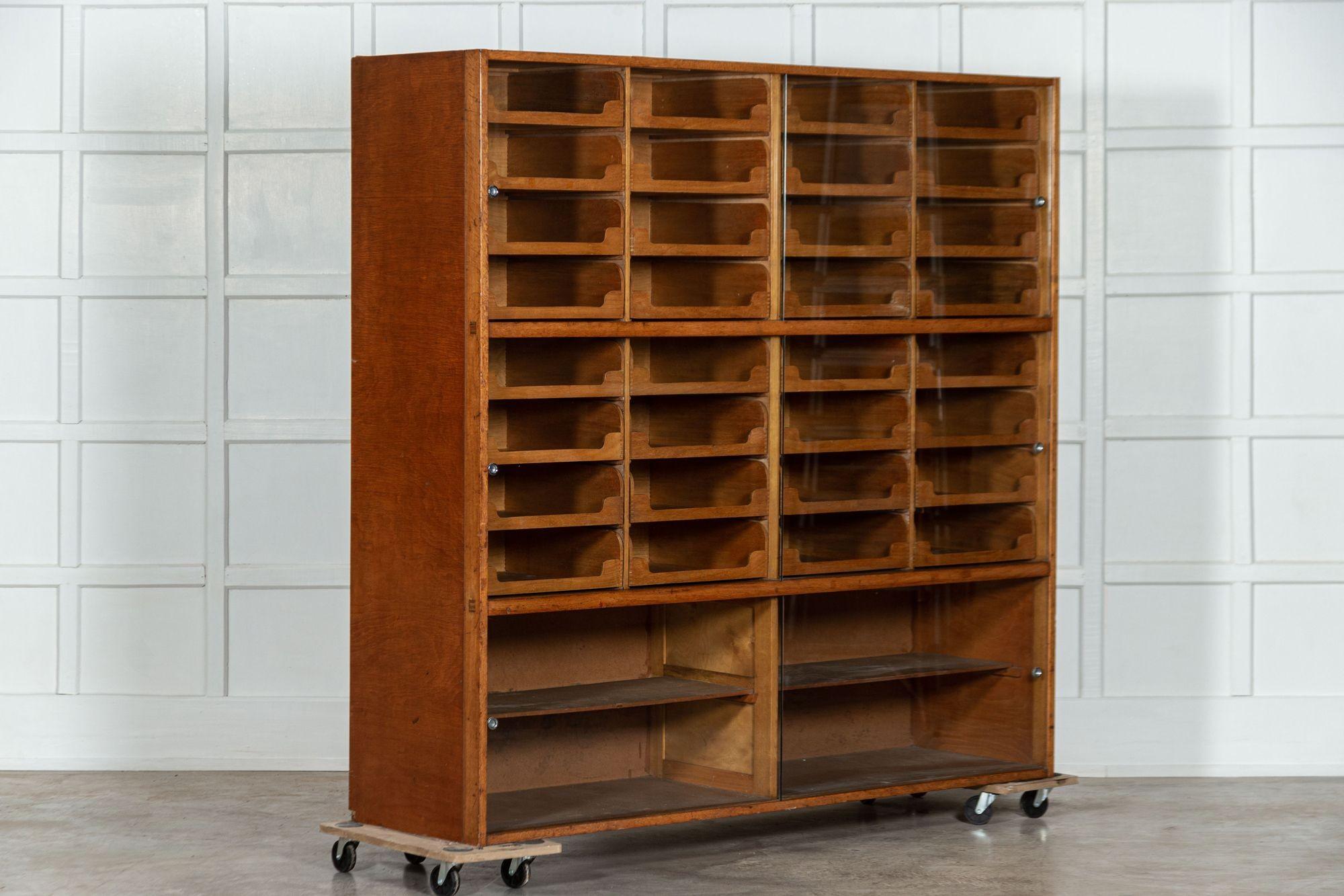 20th Century English Glazed Oak Haberdashery Cabinet For Sale