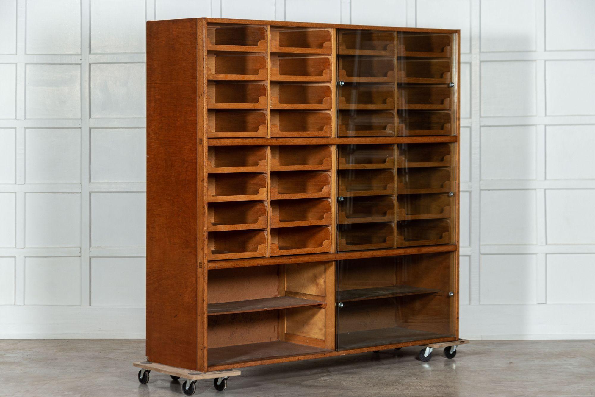 English Glazed Oak Haberdashery Cabinet For Sale 1