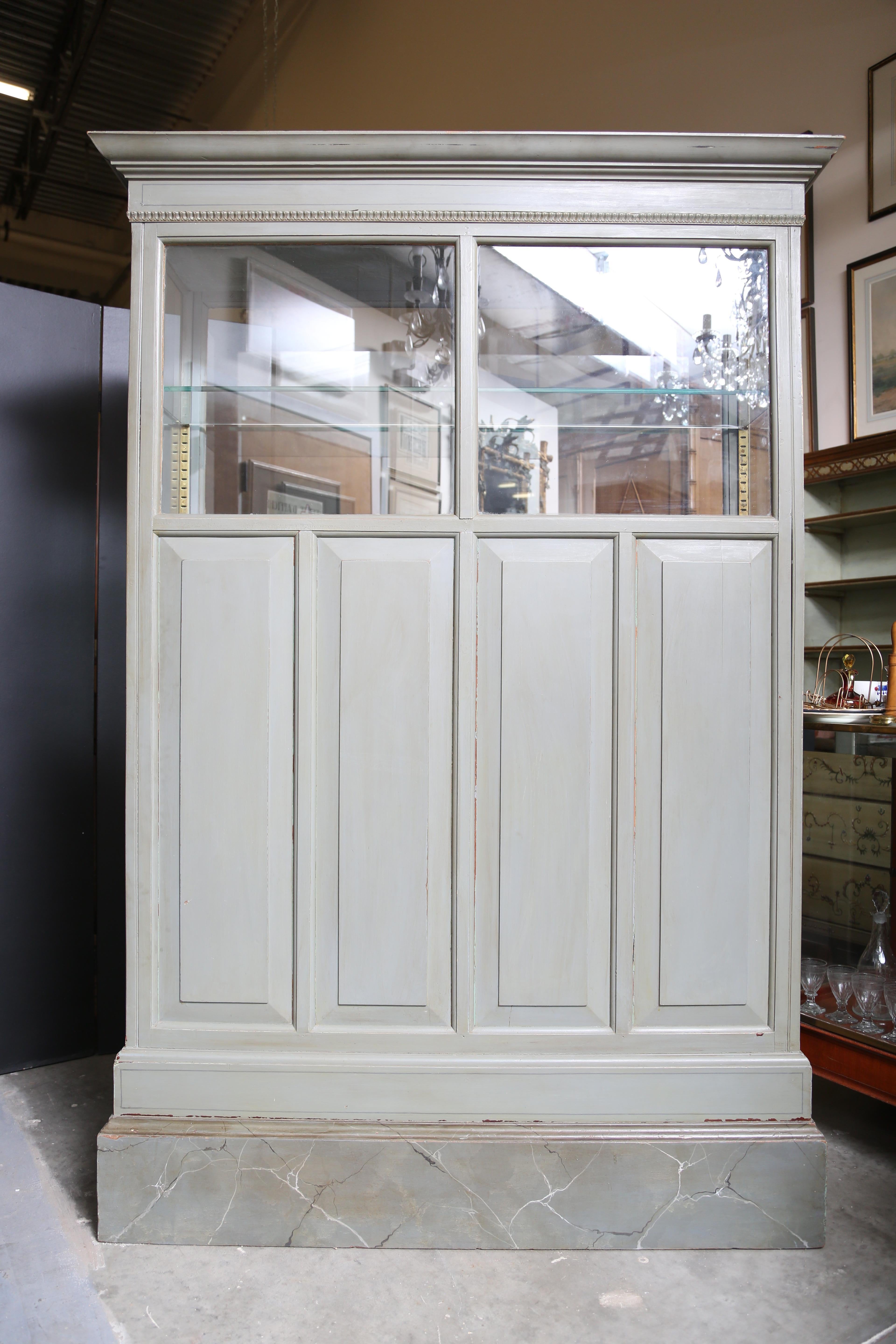  Two-Door Apothecary Cabinet in Gray paint with-English, 19th c. In Good Condition In West Palm Beach, FL