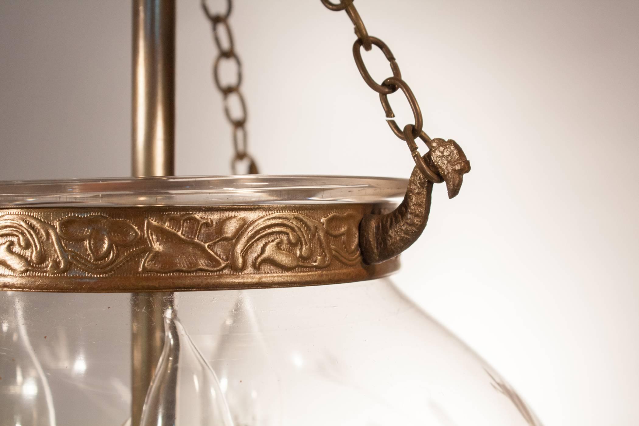19th Century English Globe Bell Jar Lantern with Vine Etching