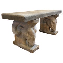 Vintage English Goat Head/Ram Head Stone Garden Bench