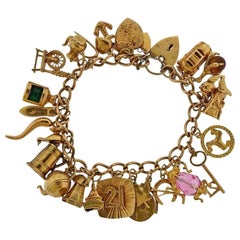 Antique English Gold 3D Gemstone Charm Bracelet