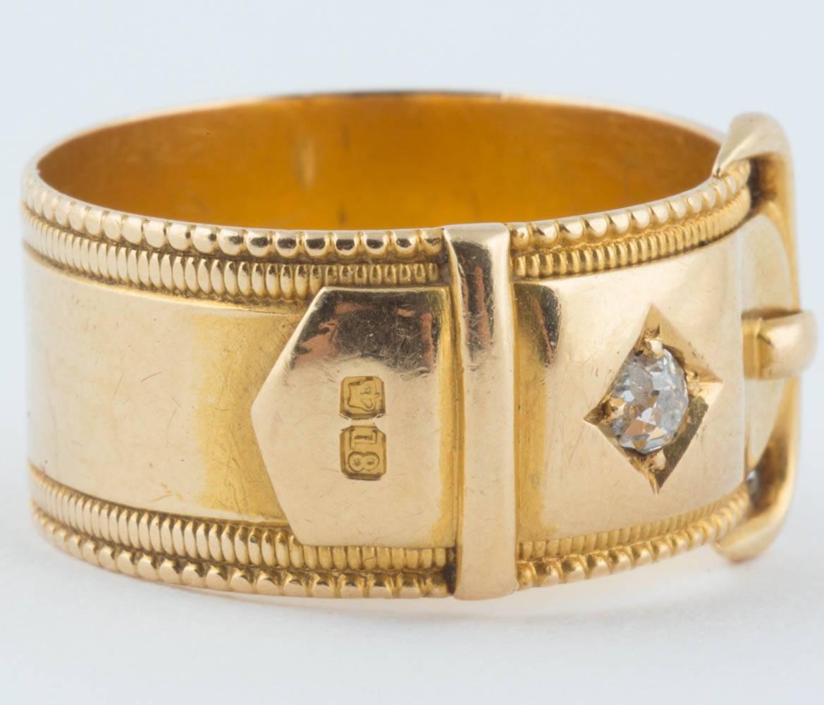 Victorian English 18k Gold and Diamond Buckle Ring, 20th century