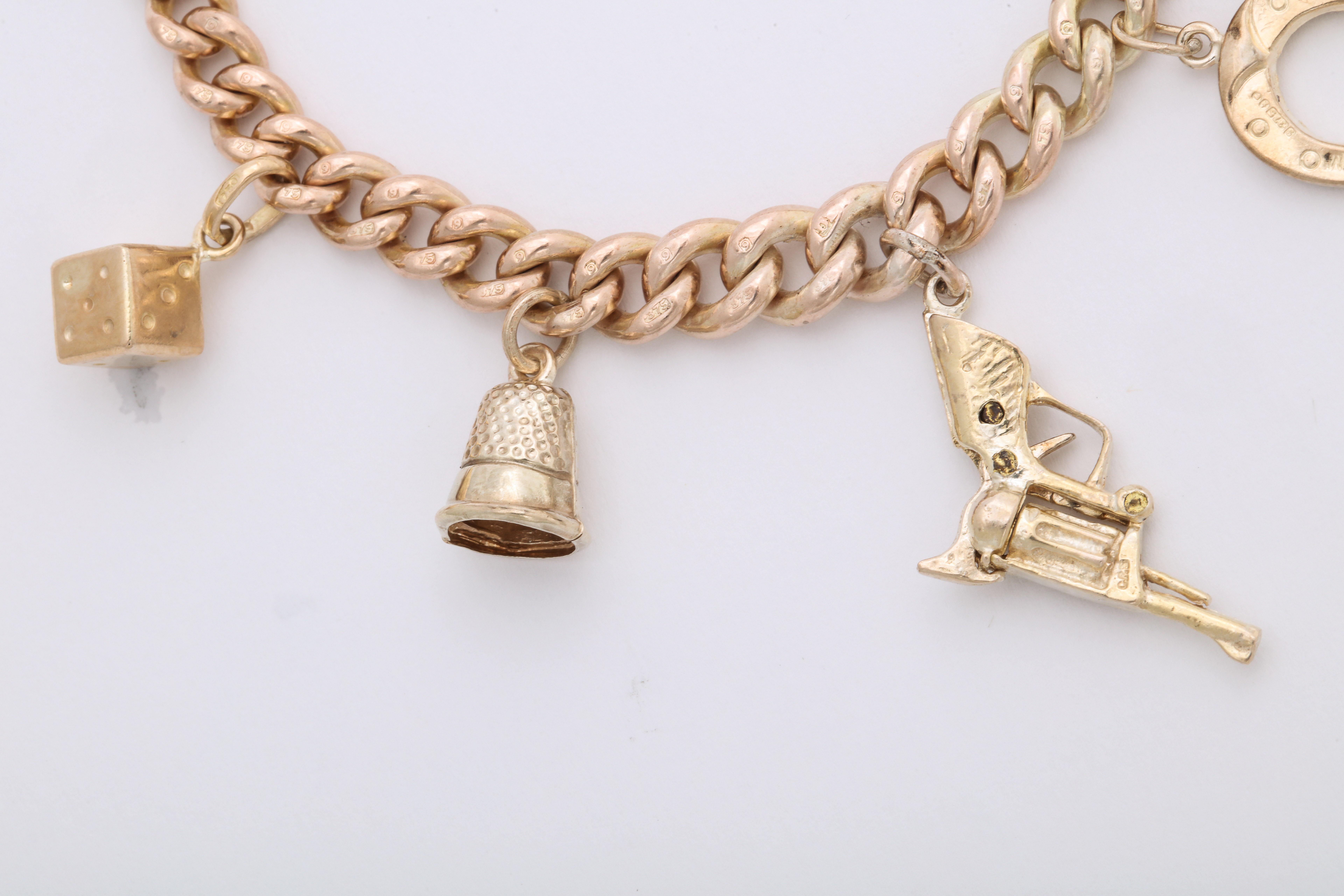 English 18k and 9k Gold Charm Bracelet, Birmingham, 1950s 3
