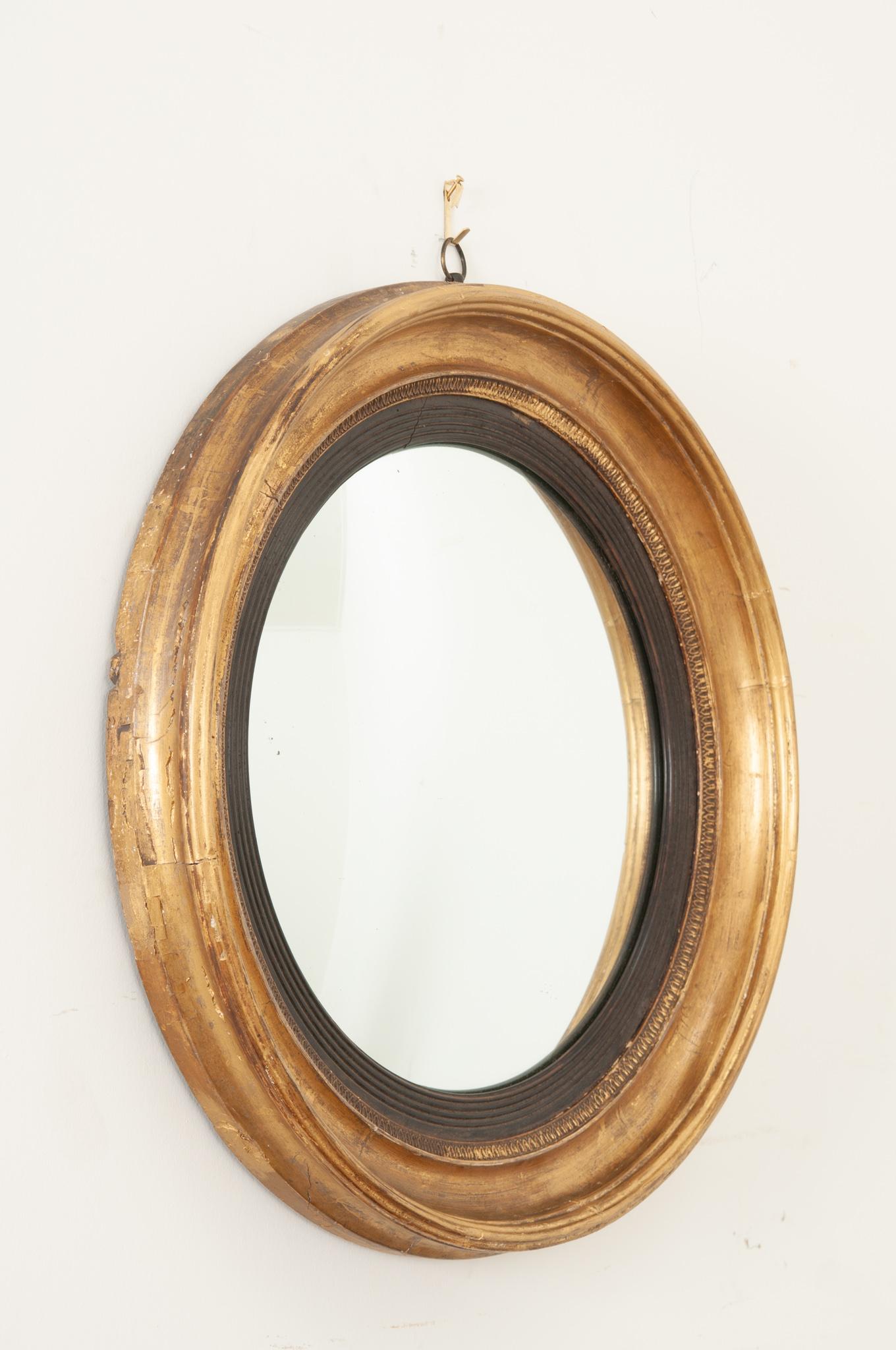 Hand-Painted English Gold Gilt Convex Mirror