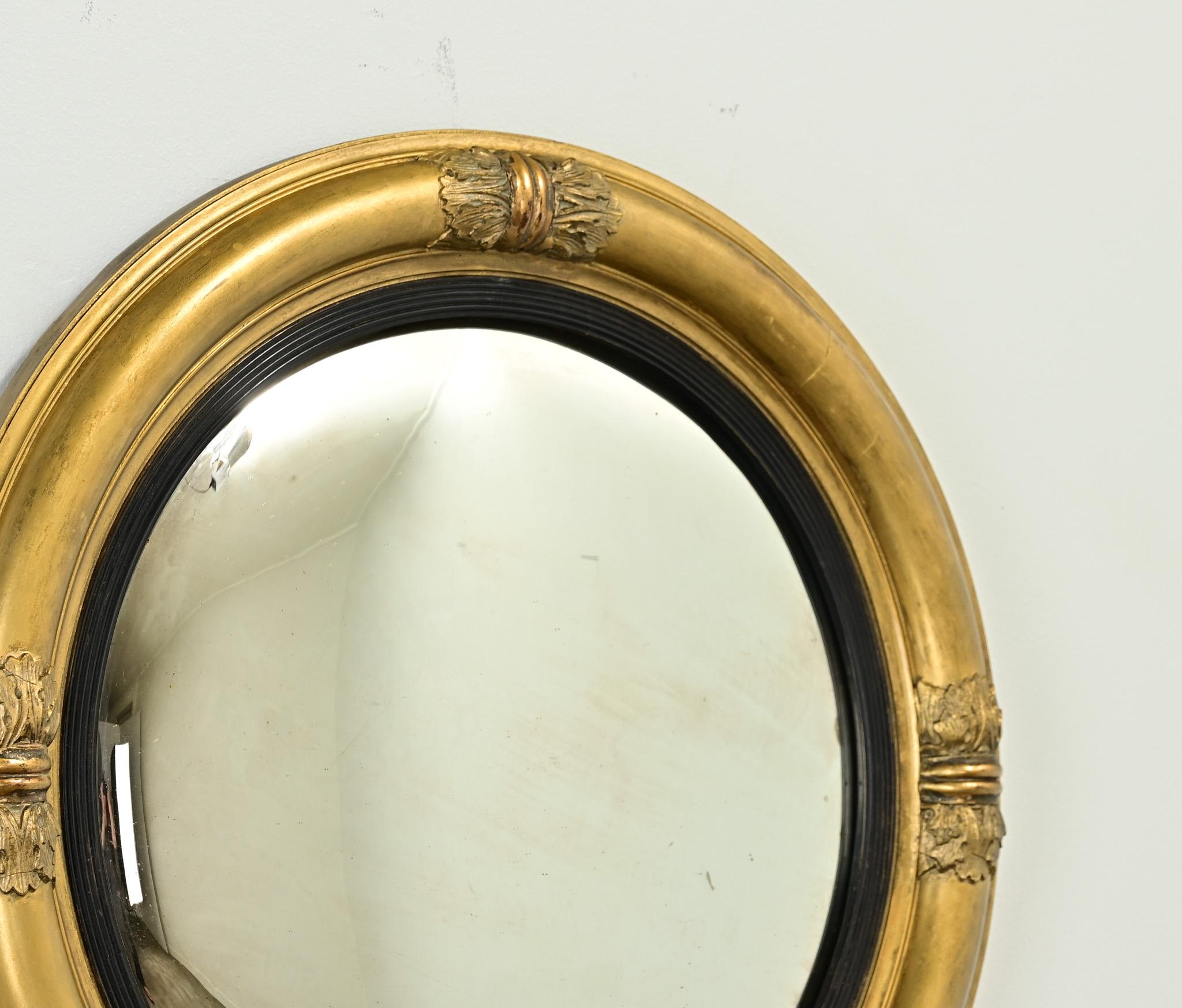 19th Century English Gold Gilt Convex Mirror For Sale