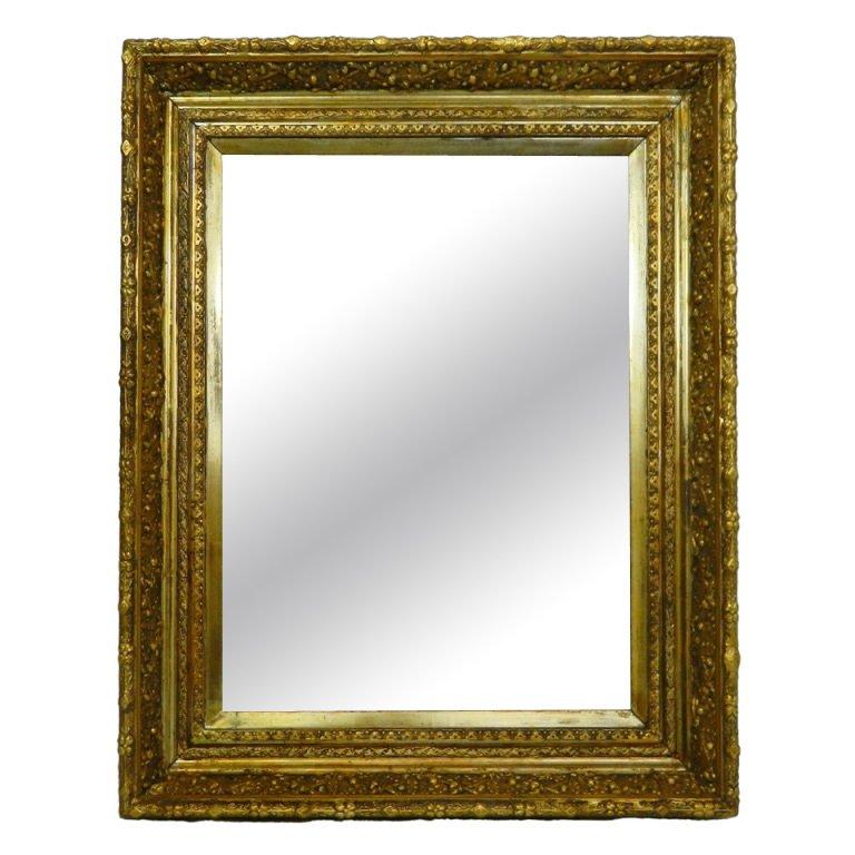 English Gold Leaf and Water Gilding Trim Mirror, circa 1850-1880 For Sale