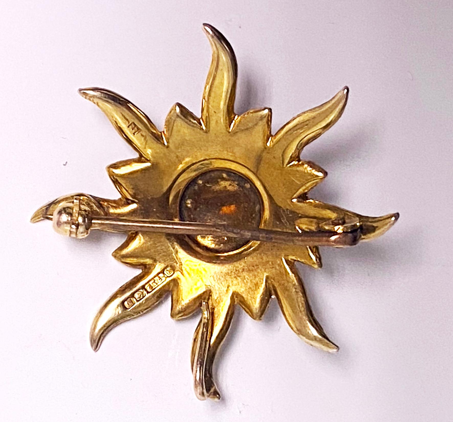 Englisch Gold Perle Starburst Brosche Anhänger Birmingham 1911 im Zustand „Gut“ in Toronto, ON