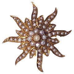 Englisch Gold Perle Starburst Brosche Anhänger Birmingham 1911