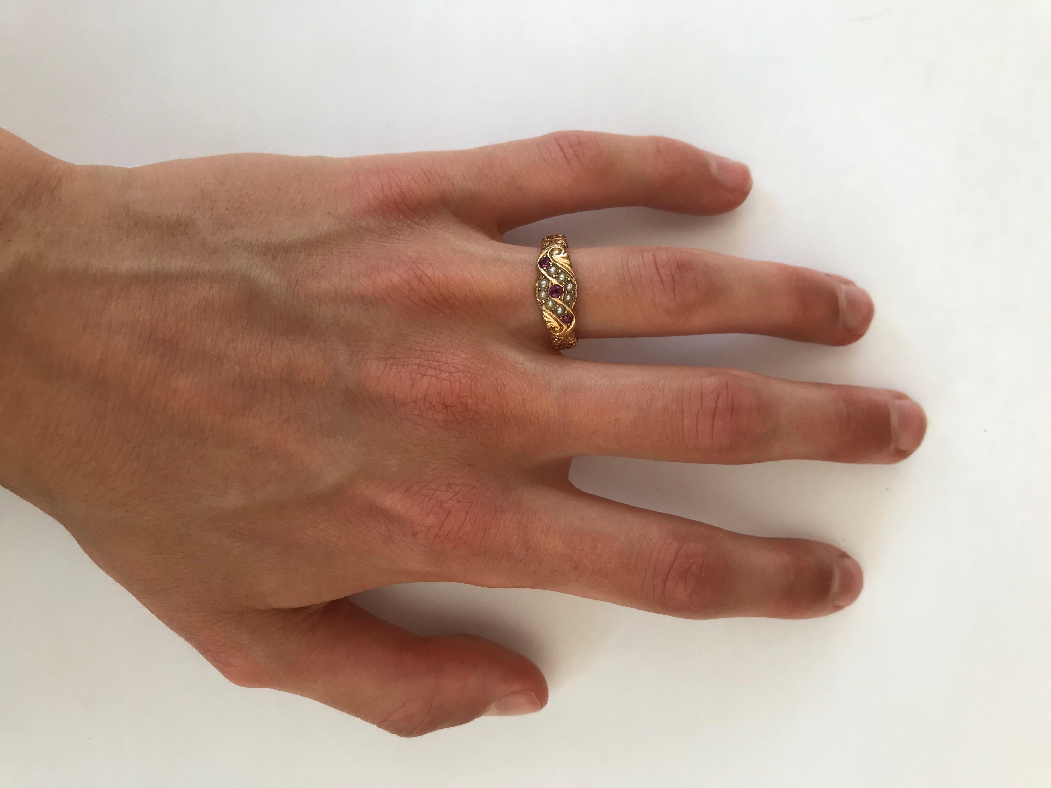 English 15k Gold Ruby Pearl Ring, Birmingham 1