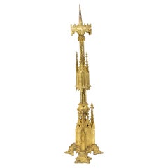 English Gothic Revival Bronze Dore Altar Candlestick